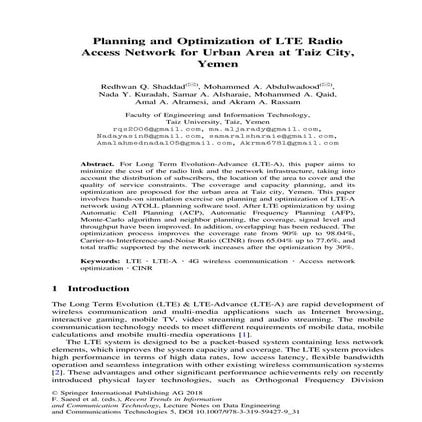Planning and Optimization of LTE Radio Access Network for Urban Area at Taiz ...