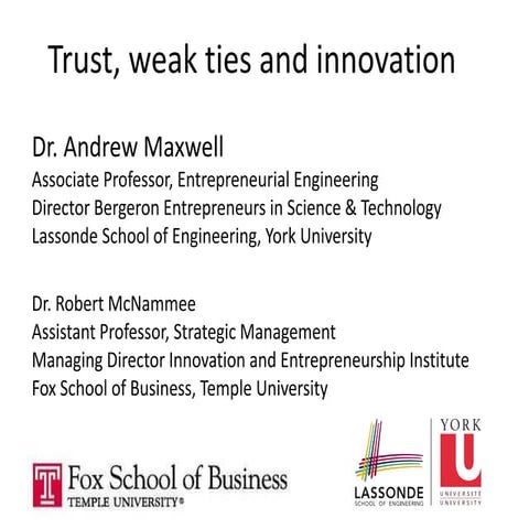 Trust, weak ties and Innovation (IRI ROR)