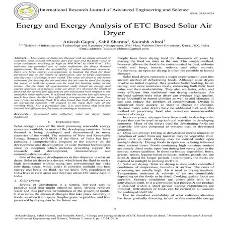 Energy and Exergy Analysis of ETC Based Solar Air Dryer | PDF