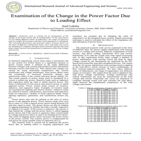 Examination of the Change in the Power Factor Due to Loading Effect