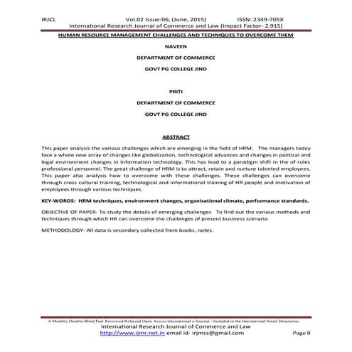 HUMAN RESOURCE MANAGEMENT CHALLENGES AND TECHNIQUES TO OVERCOME THEM | PDF 