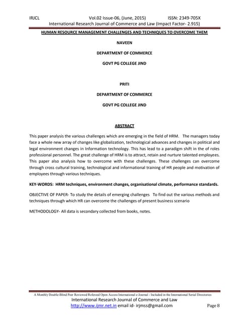 HUMAN RESOURCE MANAGEMENT CHALLENGES AND TECHNIQUES TO OVERCOME THEM | PDF
