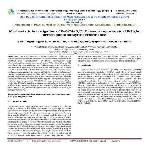 Mechanistic Investigation of FeO/MnO/ZnO Nanocomposites for UV Light Driven P...