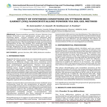 Effect of Synthesis Conditions on Yttrium Iron Garnet (YIG) Nanocrystalline P...