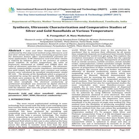 Synthesis, Ultrasonic Characterization and Comparative Studies of Silver and ...