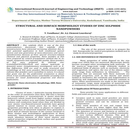 Structural and Surface Morphology Studies of Zinc Sulphide Nanopowders