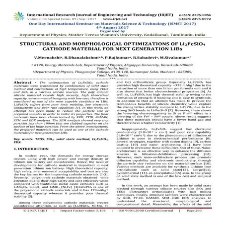Structural and Morphological Optimizations of Li2FeSio4 Cathode Material for ...