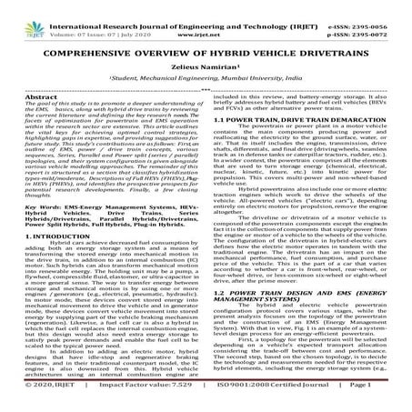 Hybrid vehicle drivetrains- My published manuscript in International Research...