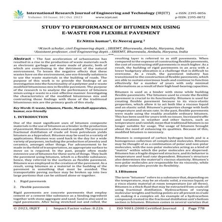 STUDY TO PERFORMANCE OF BITUMEN MIX USING E-WASTE FOR FLEXIBLE PAVEMENT ...