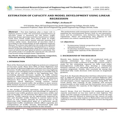 ESTIMATION OF CAPACITY AND MODEL DEVELOPMENT USING LINEAR REGRESSION