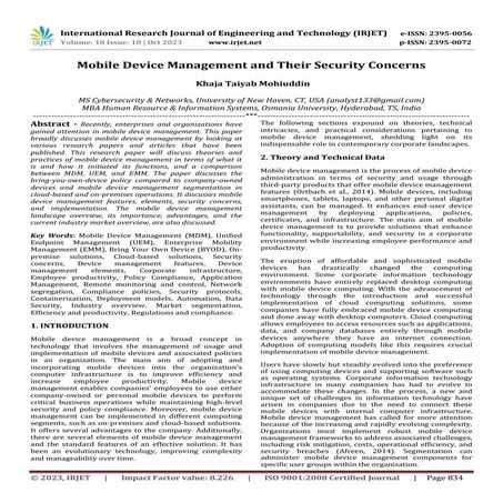 Mobile Device Management and Their Security Concerns
