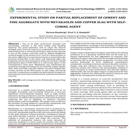 EXPERIMENTAL STUDY ON PARTIAL REPLACEMENT OF CEMENT AND FINE AGGREGATE ...