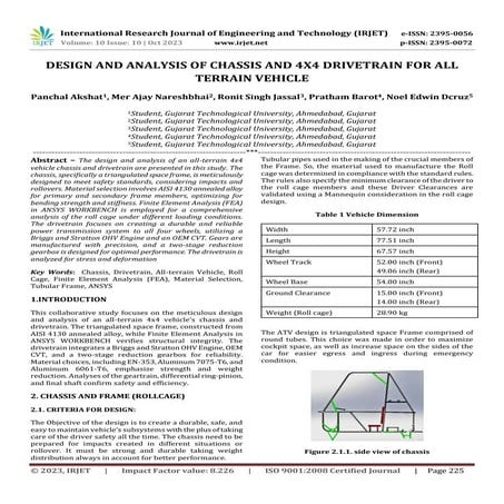 DESIGN AND ANALYSIS OF CHASSIS AND 4X4 DRIVETRAIN FOR ALL TERRAIN VEHICLE