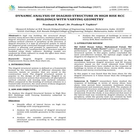 DYNAMIC ANALYSIS OF DIAGRID STRUCTURE IN HIGH RISE RCC BUILDINGS WITH VARYING...
