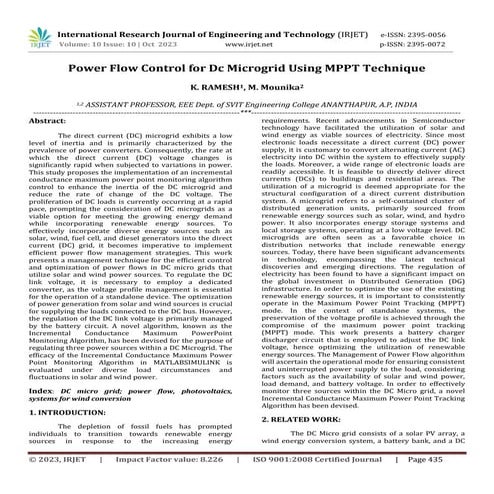 Power Flow Control for Dc Microgrid Using MPPT Technique