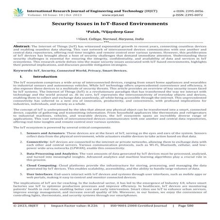 Security Issues in IoT-Based Environments