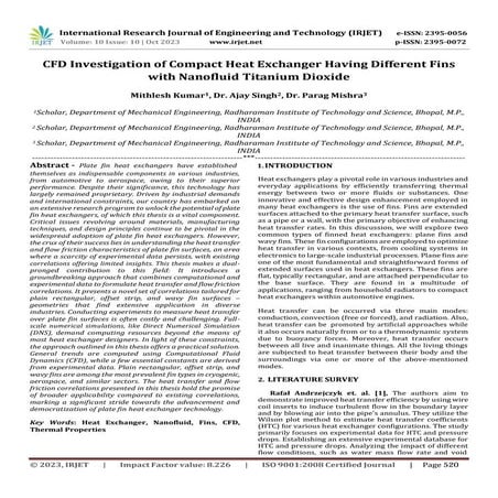 CFD Investigation of Compact Heat Exchanger Having Different Fins with Nanofl...
