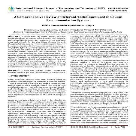 A Comprehensive Review of Relevant Techniques used in Course Recommendation S...