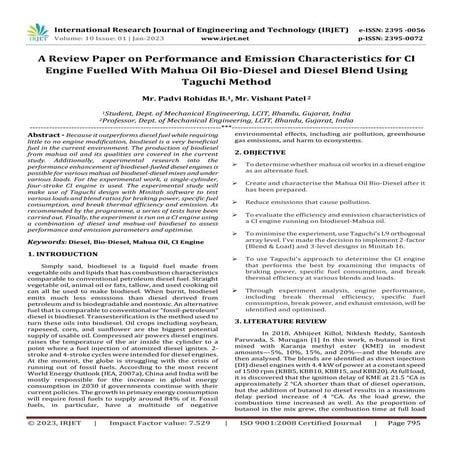 Combustion and emission characteristics of bio diesel | PPTX