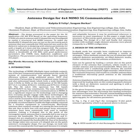 Antenna Design for 4x4 MIMO 5G Communication