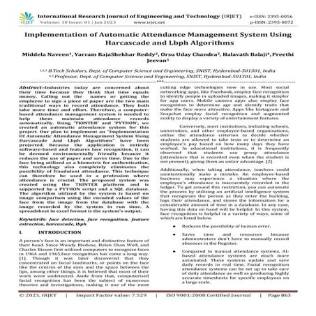 Implementation of Automatic Attendance Management System Using Harcascade and...