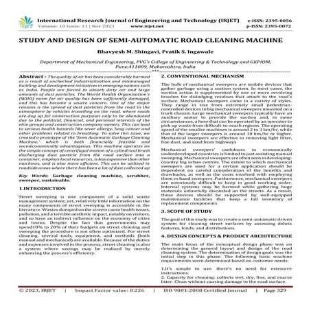 STUDY AND DESIGN OF SEMI-AUTOMATIC ROAD CLEANING MACHINE