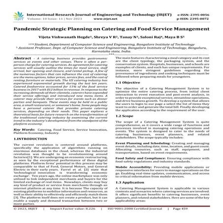 Pandemic Strategic Planning on Catering and Food Service Management