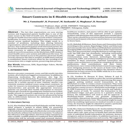 Smart Contracts in E-Health records using Blockchain