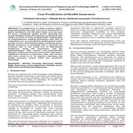 Cost Prediction of Health Insurance