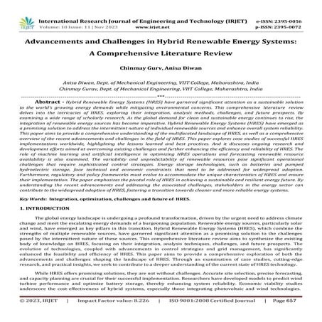 Advancements and Challenges in Hybrid Renewable Energy Systems: A ...