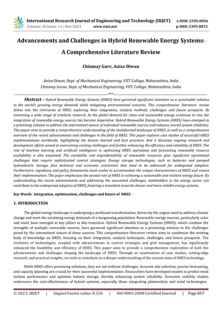 Advancements and Challenges in Hybrid Renewable Energy Systems: A Comprehensi...