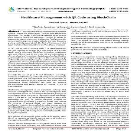 Healthcare Management with QR Code using BlockChain