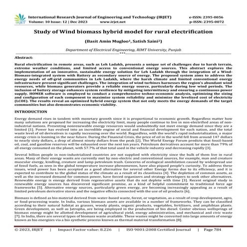 Study of Wind biomass hybrid model for rural electrification