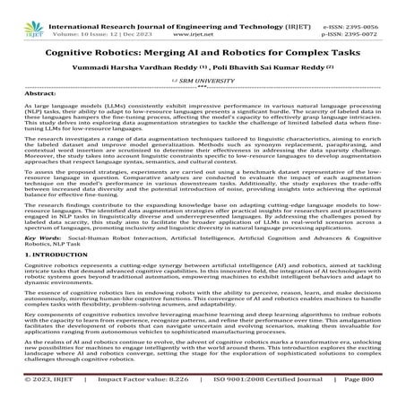 Cognitive Robotics: Merging AI and Robotics for Complex Tasks