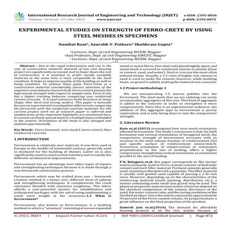 EXPERIMENTAL STUDIES ON STRENGTH OF FERRO-CRETE BY USING STEEL MESHES IN SPEC...