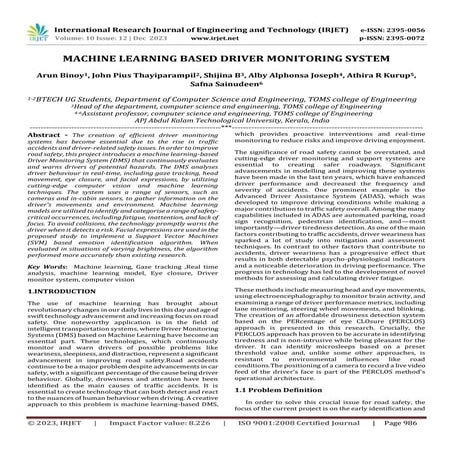 MACHINE LEARNING BASED DRIVER MONITORING SYSTEM