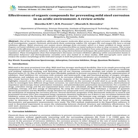 Effectiveness of organic compounds for preventing mild steel corrosion in an ...