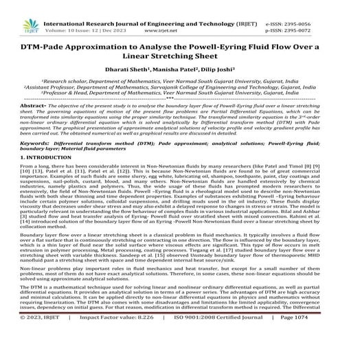 DTM-Pade Approximation to Analyse the Powell-Eyring Fluid Flow Over a Linear ...