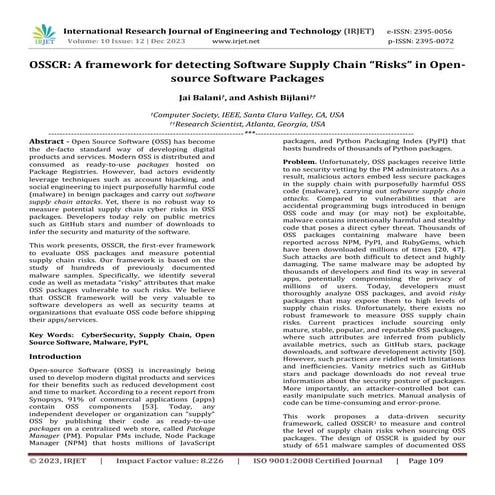 OSSCR: A framework for detecting Software Supply Chain “Risks” in Open- sourc...