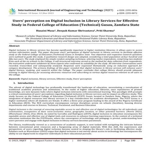 Users’ perception on Digital Inclusion in Library Services for Effective Stud...