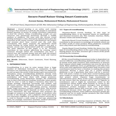 Secure Fund Raiser Using Smart Contracts