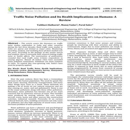 Traffic Noise Pollution and Its Health Implications on Humans: A Review ...