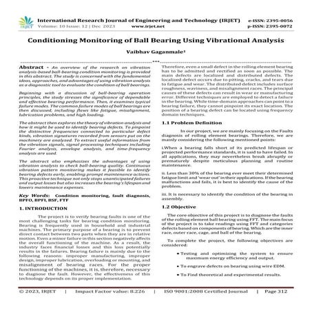 Conditioning Monitoring of Ball Bearing Using Vibrational Analysis
