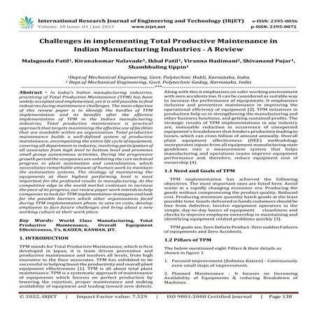 Challenges in implementing Total Productive Maintenance in Indian Manufacturi...