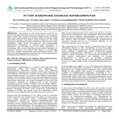 PI TOP: HARDWARE-ENABLED SUPERCOMPUTER