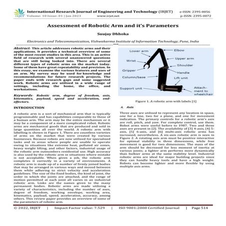 Assessment of Robotic Arm and it’s Parameters