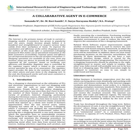 A COLLABARATIVE AGENT IN E-COMMERCE