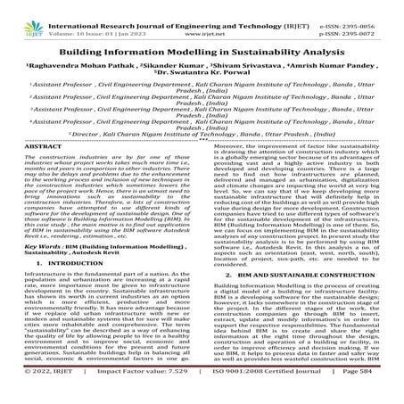 Building Information Modelling in Sustainability Analysis