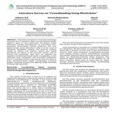 Literature Survey on “Crowdfunding Using Blockchain”