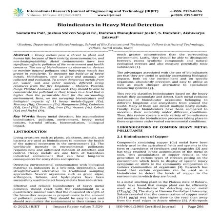 Bioindicators in Heavy Metal Detection